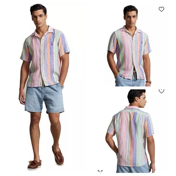 Polo Ralph Lauren Men’s XXL Classic Fit 100% Linen Candy Stripe Button Shirt - Picture 2 of 7